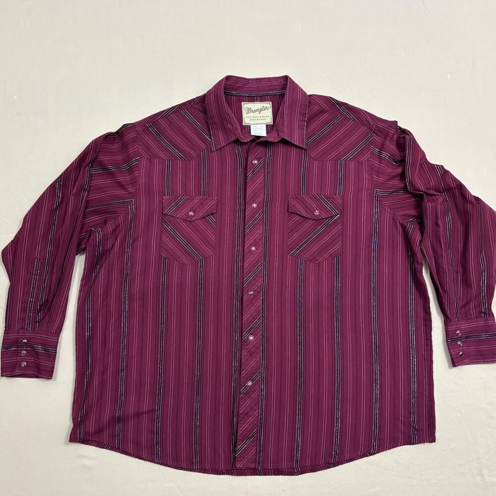 Wrangler Men's Maroon Long Sleeve Pearl Snap Western Striped Shirt Size XXL